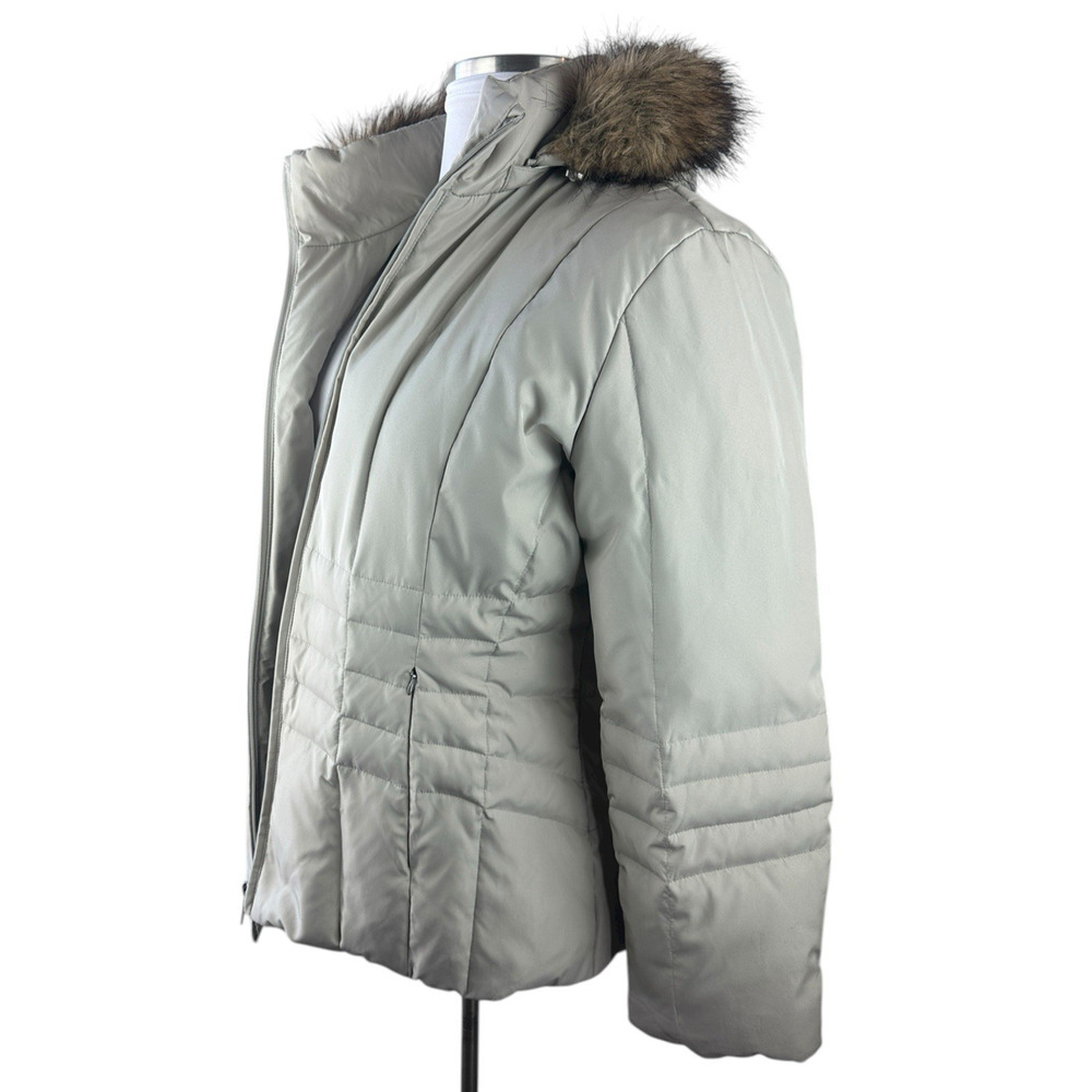 Calvin Klein Down Puffer Coat Faux Fur Hood Beige Full Zip Women's Size XL - Picture 10 of 15